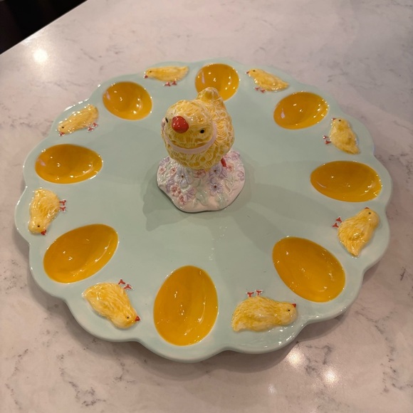 Charming Yellow Green Chick Deviled Egg Platter Easter Whimsical Ceramic 3D - Picture 2 of 5